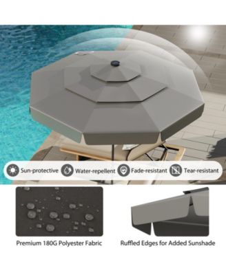 10 FT Solar Patio Umbrella w/ 32 LED Lights 3-Tier Vented Top & Tilt Adjustment