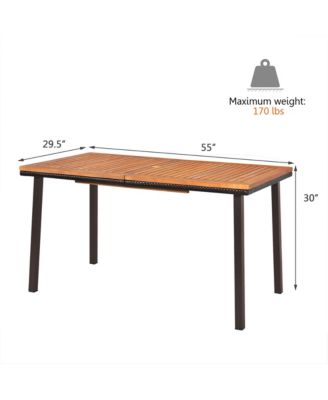 Rectangle Patio Outdoor Dining Table Acacia Wood Tabletop w/ 2'' Umbrella Hole