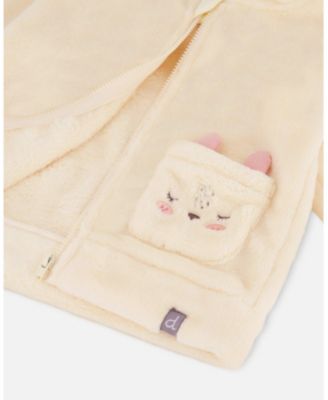 Baby Girl Plush Hooded Jacket Off White - Baby