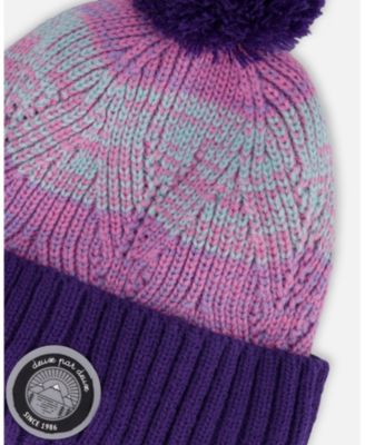 Girl Lined Knit Pompom Hat Purple and Pink - Toddler|Child