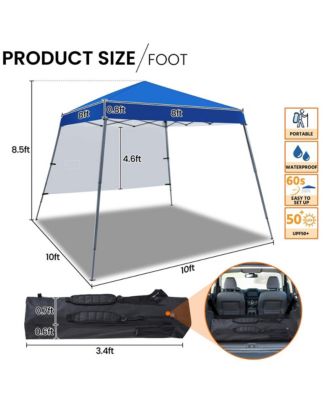 One-person Set Up Pop-up Canopy Tent w/ Side Panel, Slant Leg Instant Canopy Tent w/ Storage Bag & 4 Sandbags & 8 Ground Stakes