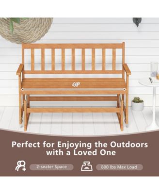 2 Person Patio Glider Bench Solid Acacia Wood Porch Glider Chair w/ Seat
