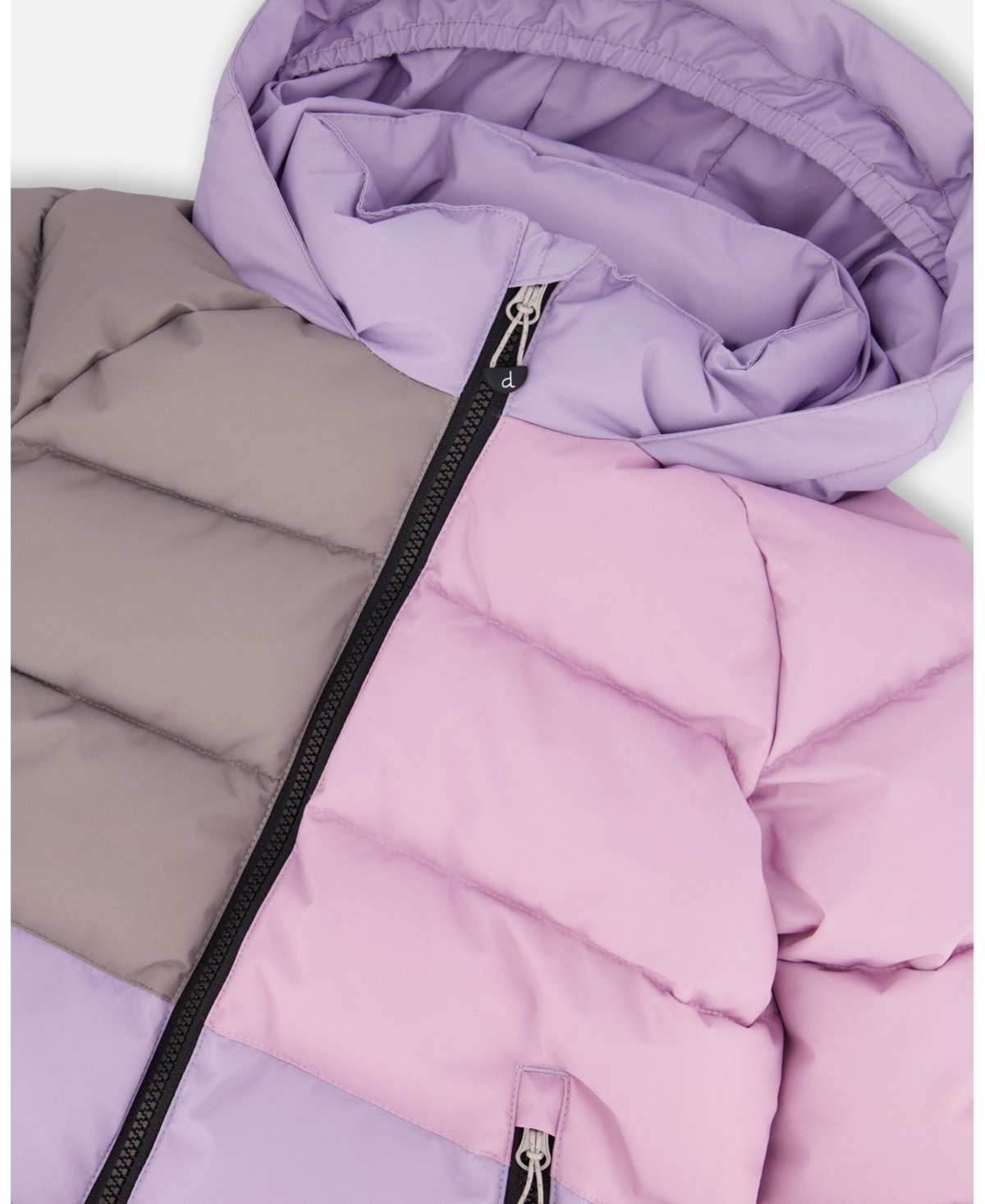 Deux par Girl Colorblocked Puffy Winter Coat Purple Gray