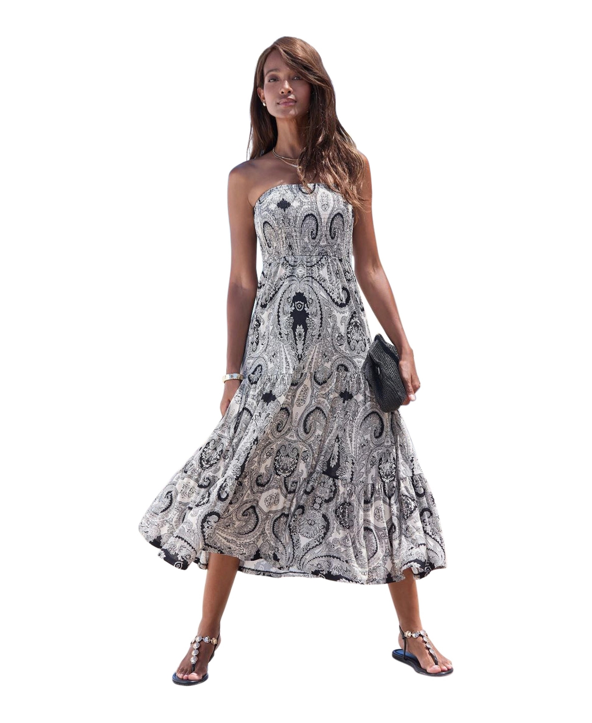 Women's Convertible Tiered Dress - Black  ivory