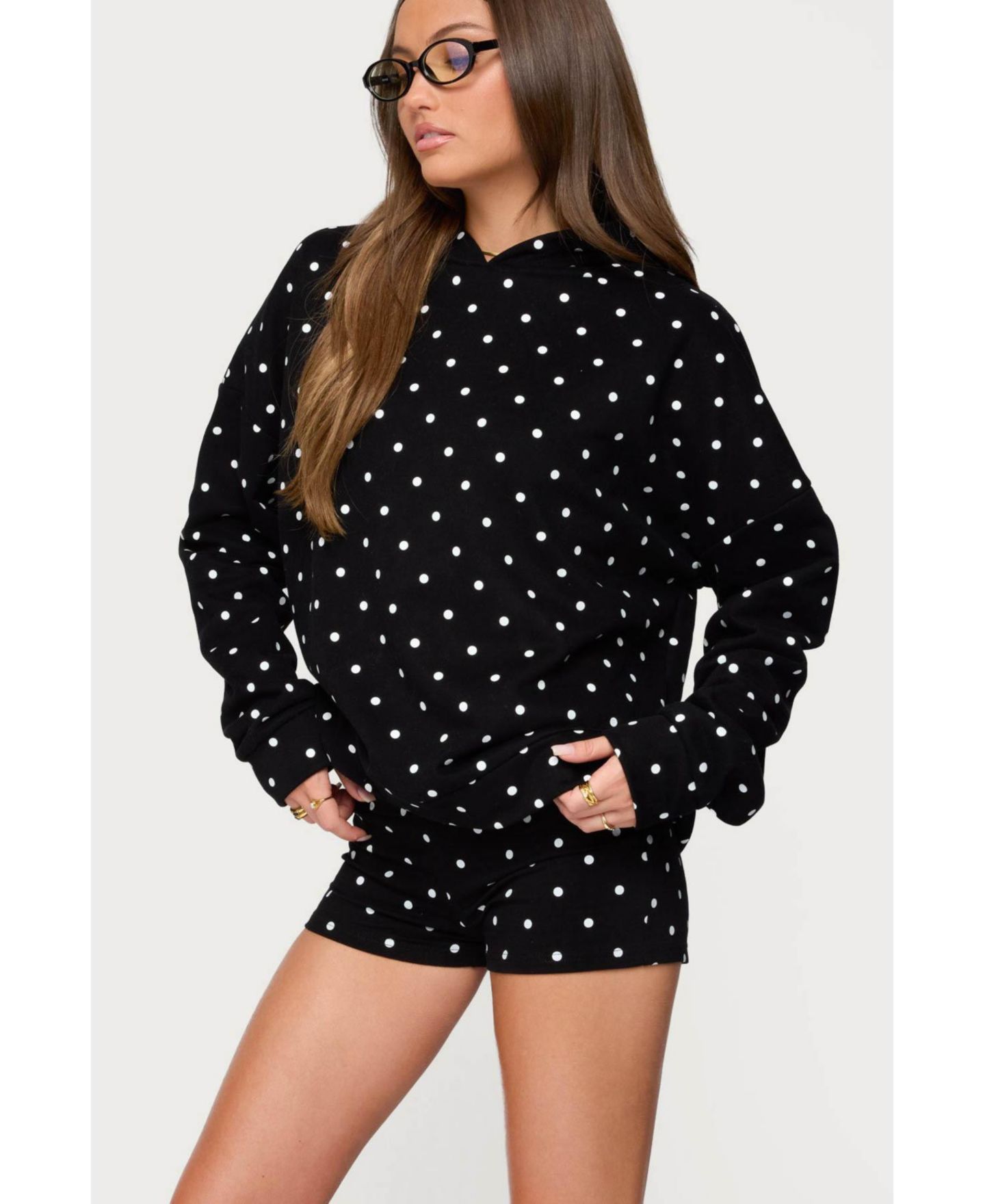 Женское худи Edikted Chelsie Polka Dot, цвет: Чёрный белый — фото 4