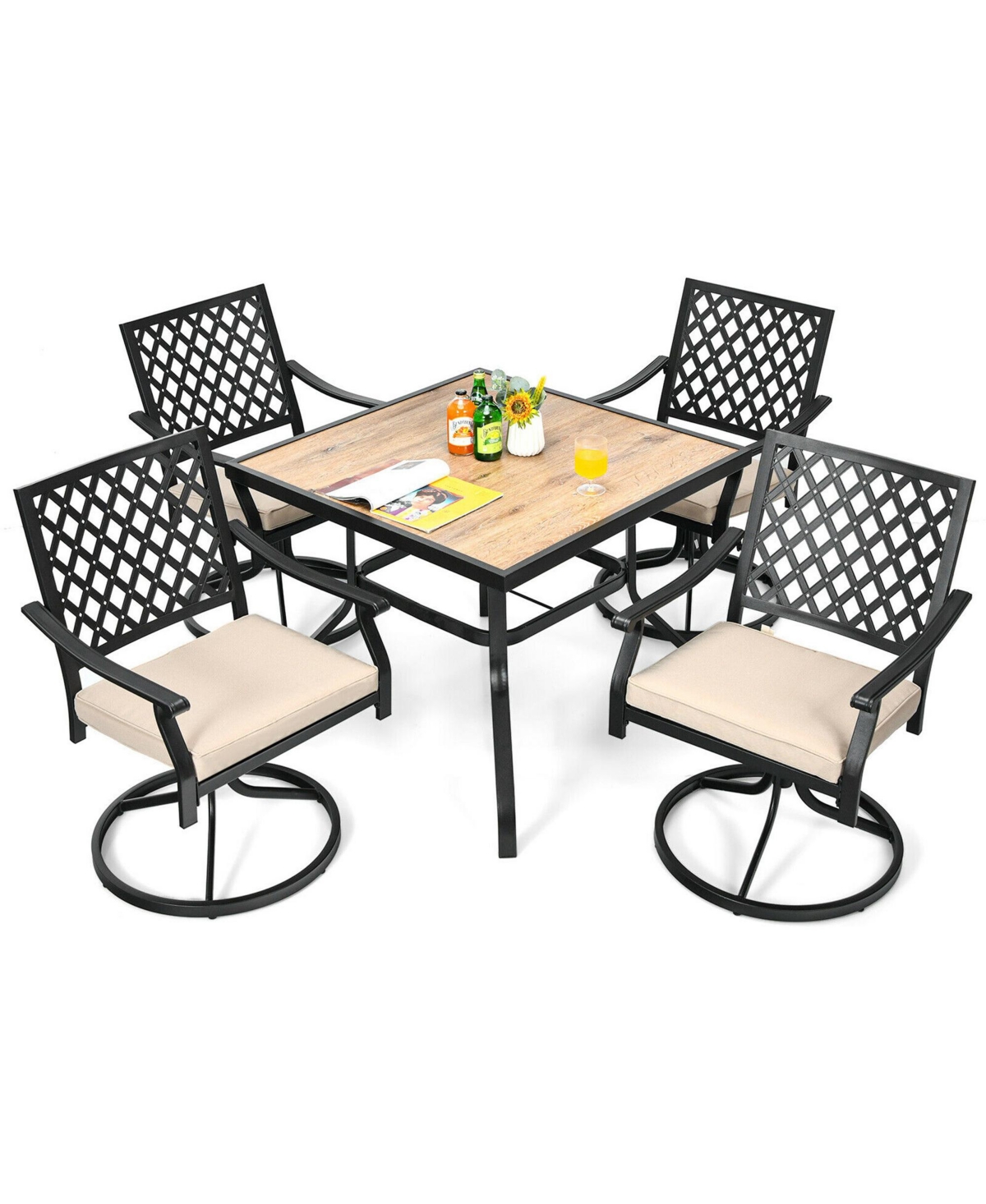 Gymax Patio Square Dining Table Metal Bistro Table Garden Poolside Backyard