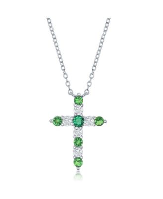 Sterling , Birthstone Cross CZ Necklace