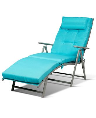 2PCS Outdoor Folding Chaise Lounge Chair w/Cushion