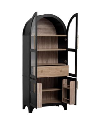 71" Arched Farmhouse Kitchen Pantry Cabinet with Shelves & Hidden Drawer