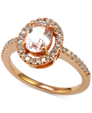 image of Morganite (7/8 ct. t.w.) and Diamond (1/4 ct. t.w.) Halo-Style Ring in 14k Rose Gold