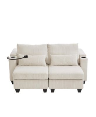 1 Pc Corduroy Upholstered, USB Ports Convertible Chairs Sleeper Sofa