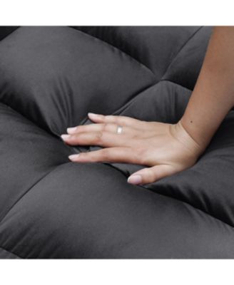 3-in-1 Foldable Velvet Sofa Bed w/ Storage & USB - Dark Grey