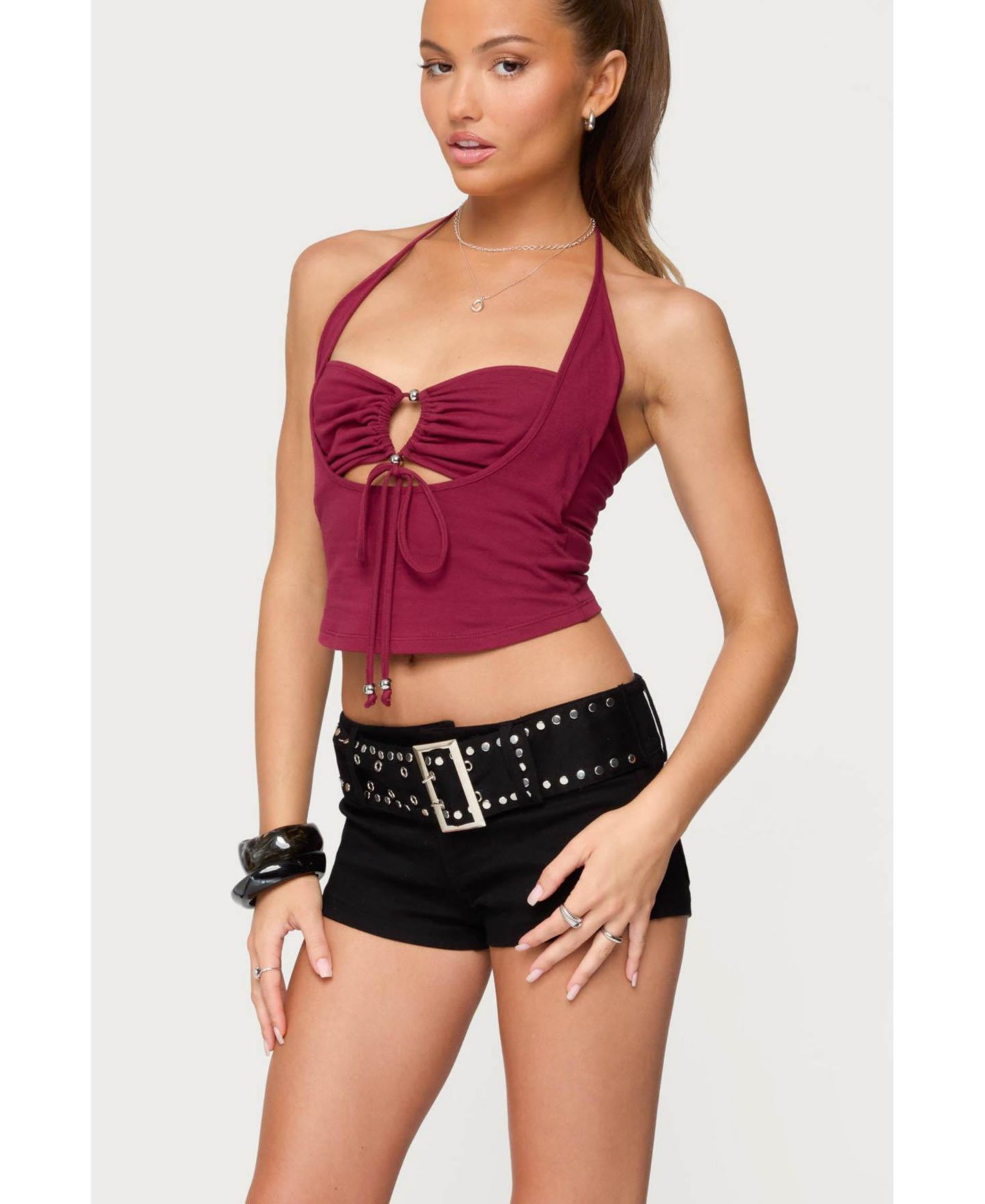 Женский топ Edikted Ayana Layered Bandeau Halter, цвет: Бордовый — фото 3