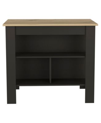 Wooden Kitchen Island Table with Built-In Storage and Open Display Shelves