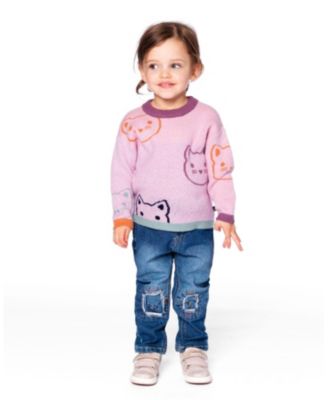 Baby Girl Knit Jacquard Sweater Dusty Pink with Cats - Baby