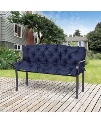 Tufted Bench Cushions for Outdoor Furniture, 3-Seater Replacement for Swing Chair, Patio Sofa/Couch, Overstuffed, Includes Backrest, Dark Blue