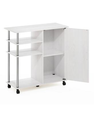 4-Tier Utility Kitchen Island Cart with Cabinet and Lockable Wheels, White Oak