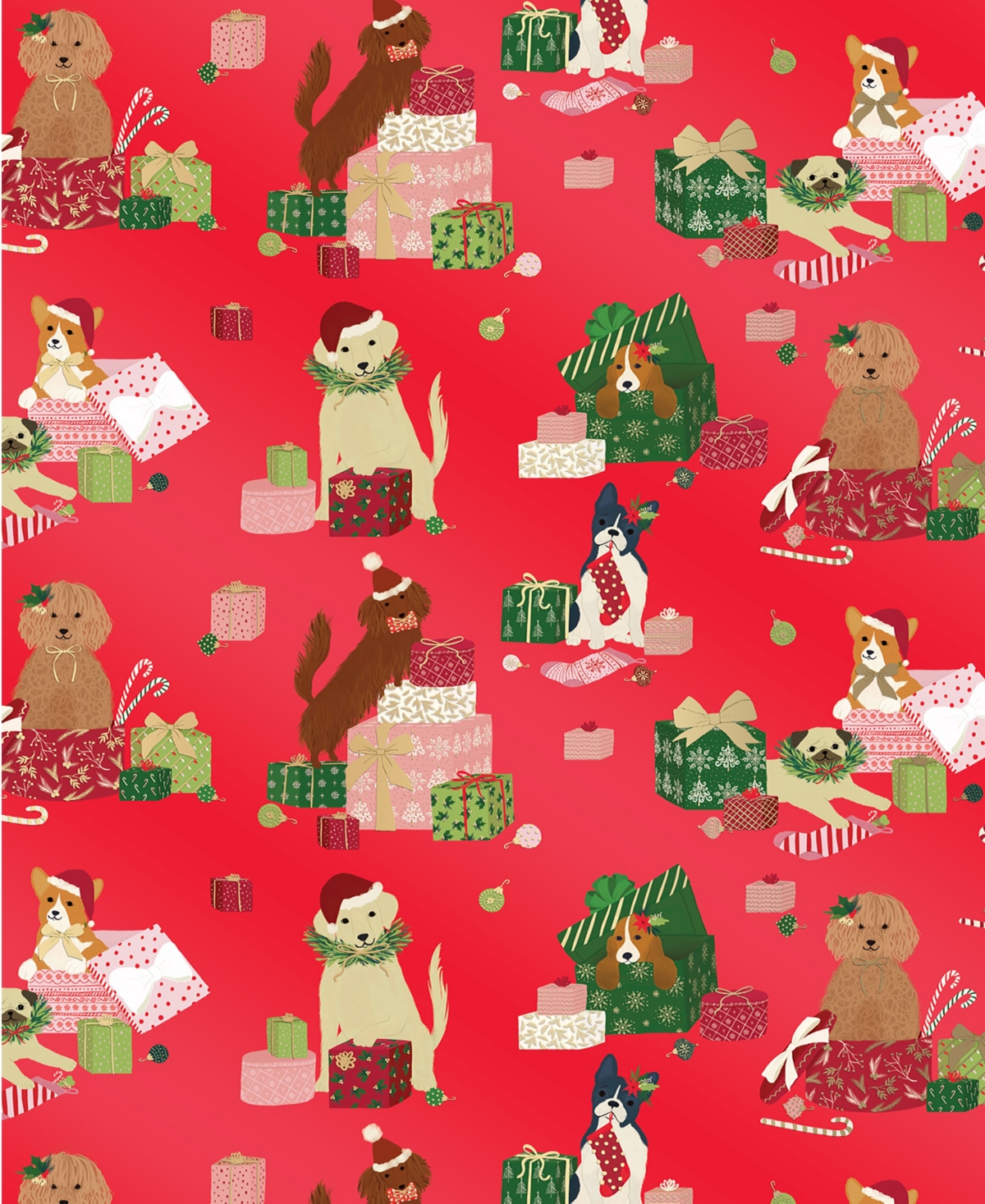 Punch Studio Holiday Party Pets Holiday Gift Wrap, 30" X 120" In Multi
