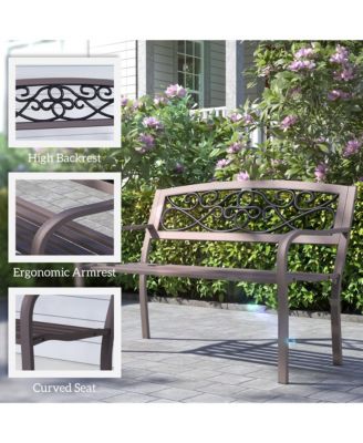 Outdoor Bench, Steel Garden Bench with Floral Backrest,