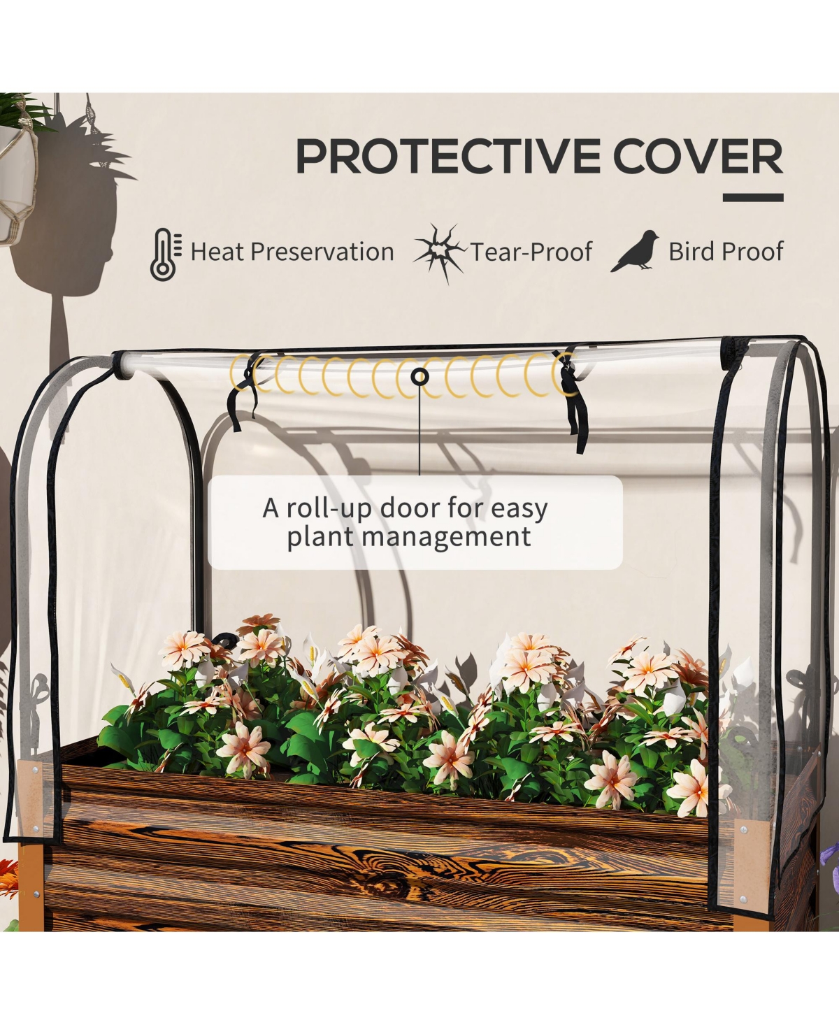 Outsunny Metal Raised Garden Bed with Legs, Cover, and Storage Shelf,