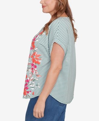 Plus Size Floral Stripe Jersey Top