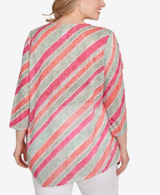 Plus Size Bias Stripe Beaded Top