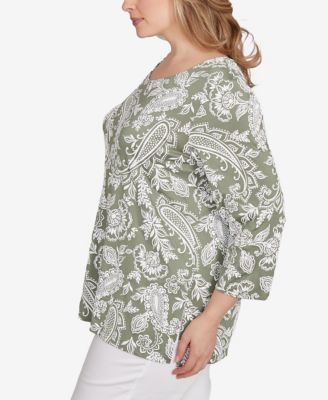 Plus Size Jacobean Paisley Puff Print Top