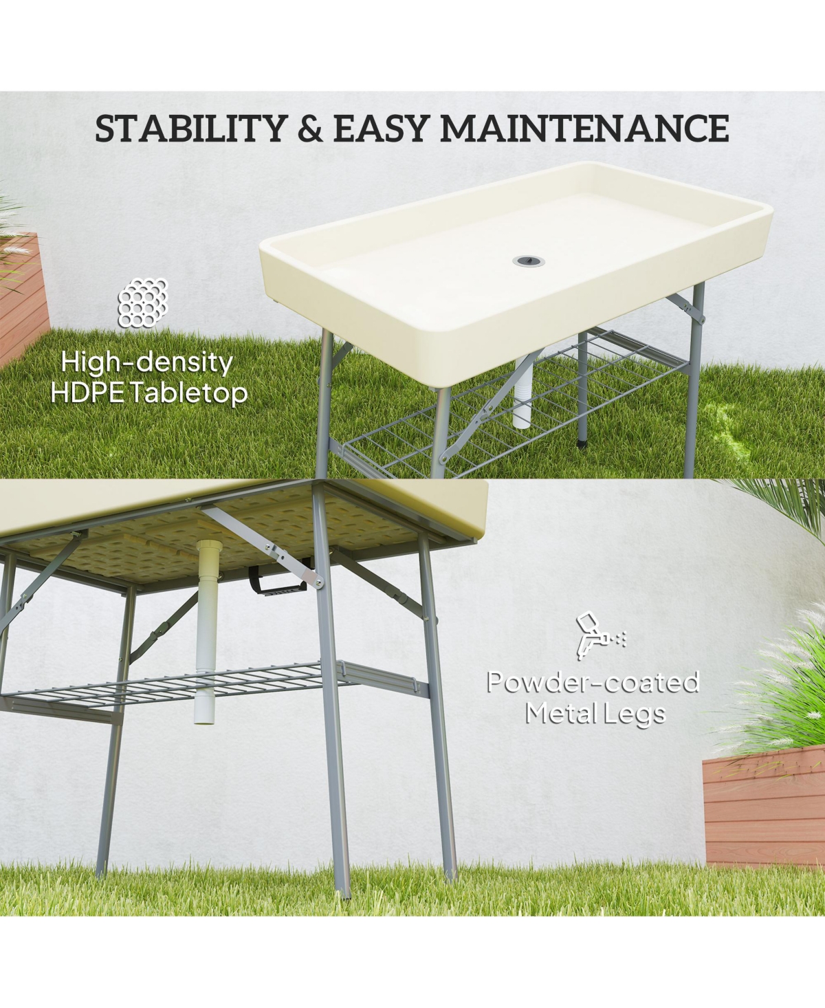 Outsunny 3.4ft Folding Ice Cooler Table with Drain, Party Table,
