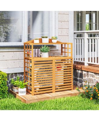 Wood Air Conditioner Fence Privacy Screen Potting Table w/ Shelves