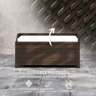 Wicker Storage Bench Deck Box with Comfortable Cushion,