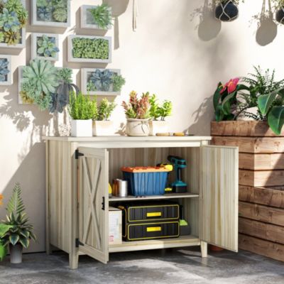 Wood Outdoor Storage Cabinet Potting Shed with Shelf,