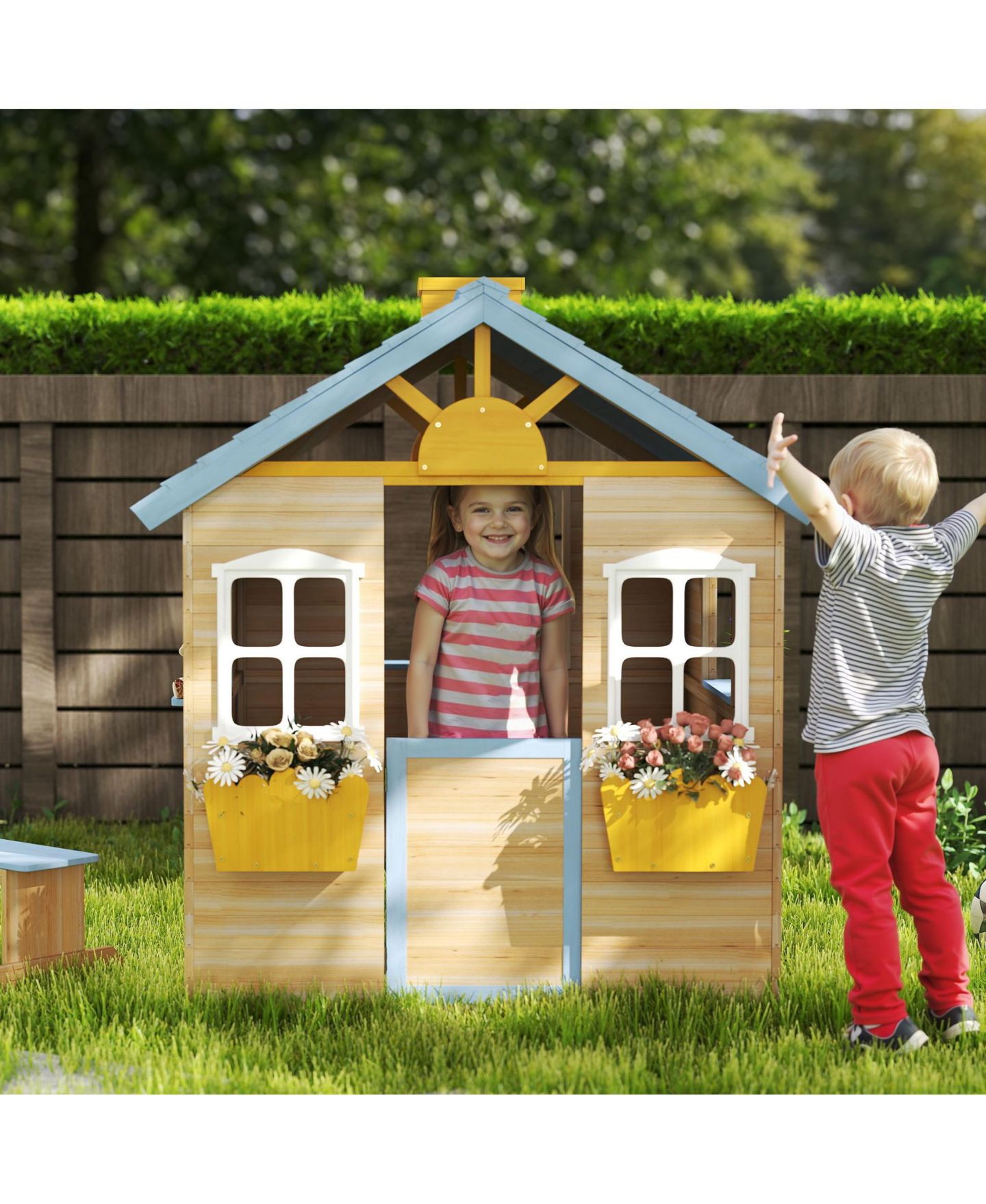 Детская игрушка Outsunny Outdoor Wooden Playhouse, Ages 3+, цвет: Синий — фото 8