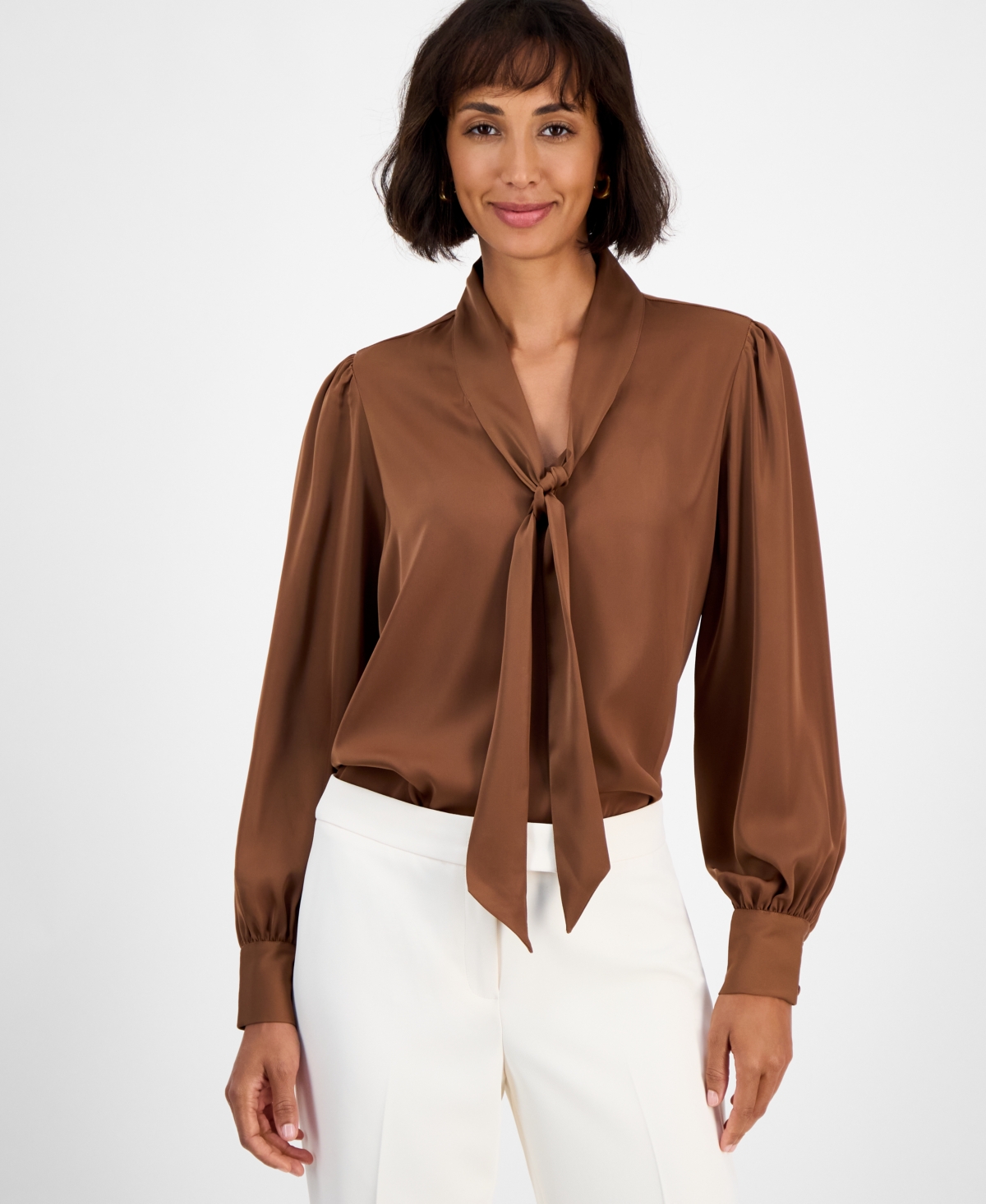 T Tahari Women's Bow-neck Tie Blouse In Burgundy