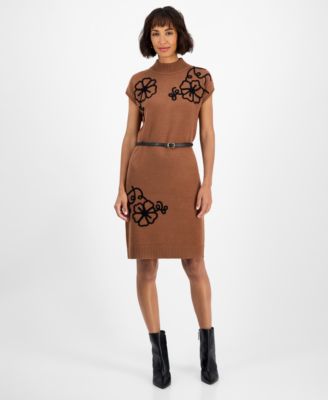 T Tahari - Women's Floral-Embroidered Sweater Dress