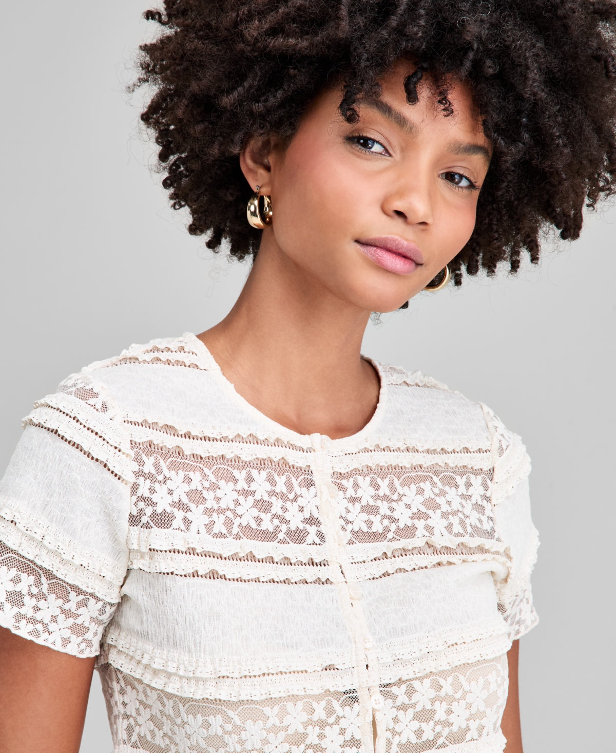 And Now This Women's Scoop-neck Short-sleeve Lace Top, Exclusively At Macy's In White