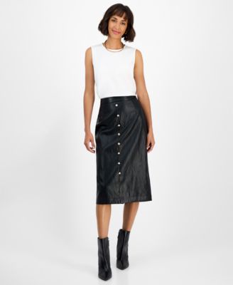 T Tahari - Women's Faux-Leather Midi Skirt