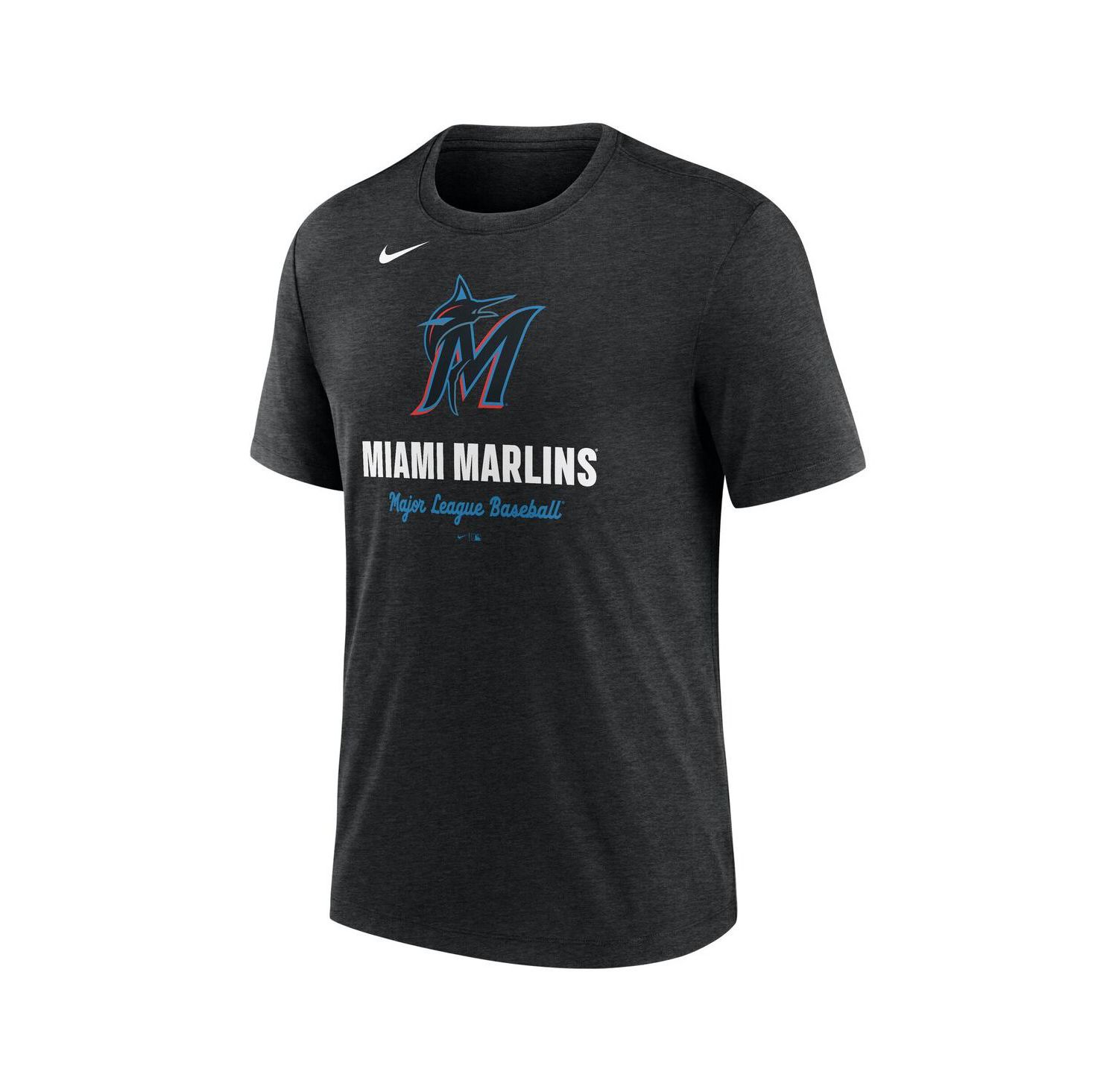 Men's Heather Black Miami Marlins Logo Tri-Blend T-Shirt