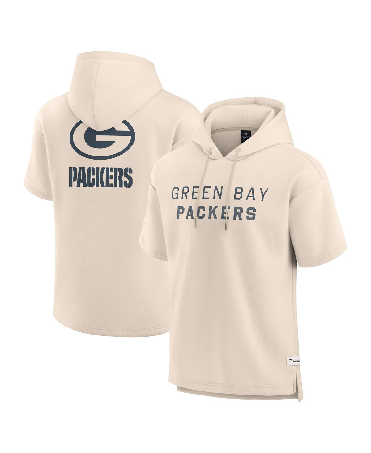 Men's Cream Green Bay Packers Elements Future Ground Lettering Short Sleeve Pullover Hoodie - Cream