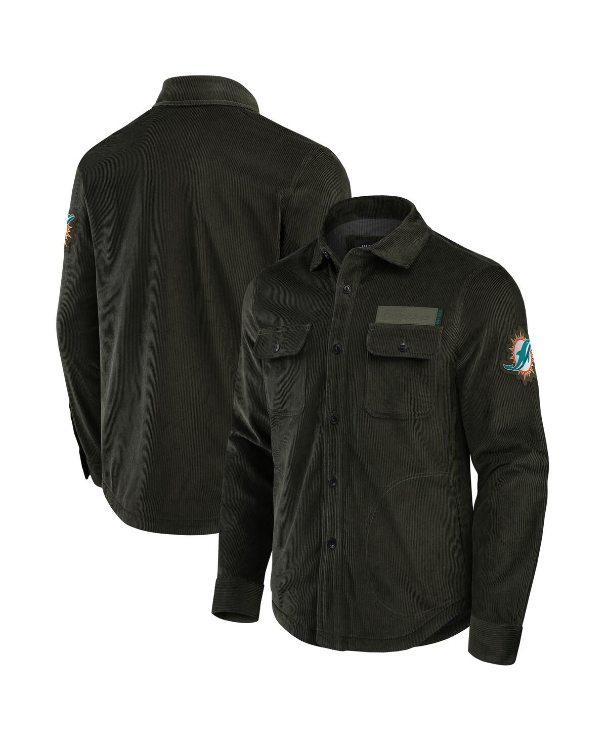 Men's Dark Green Miami Dolphins Corduroy Full-Button Shacket - Dark Green