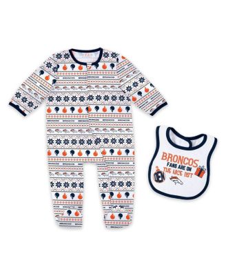 WEAR by Erin Andrews - Baby Boys and Girls Denver Broncos Allover Print Full-Zip Sleeper Bib Set