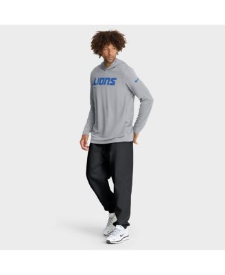 Men's Gray Detroit Lions Sideline Pure Fury Performance Long Sleeve Hoodie T-Shirt