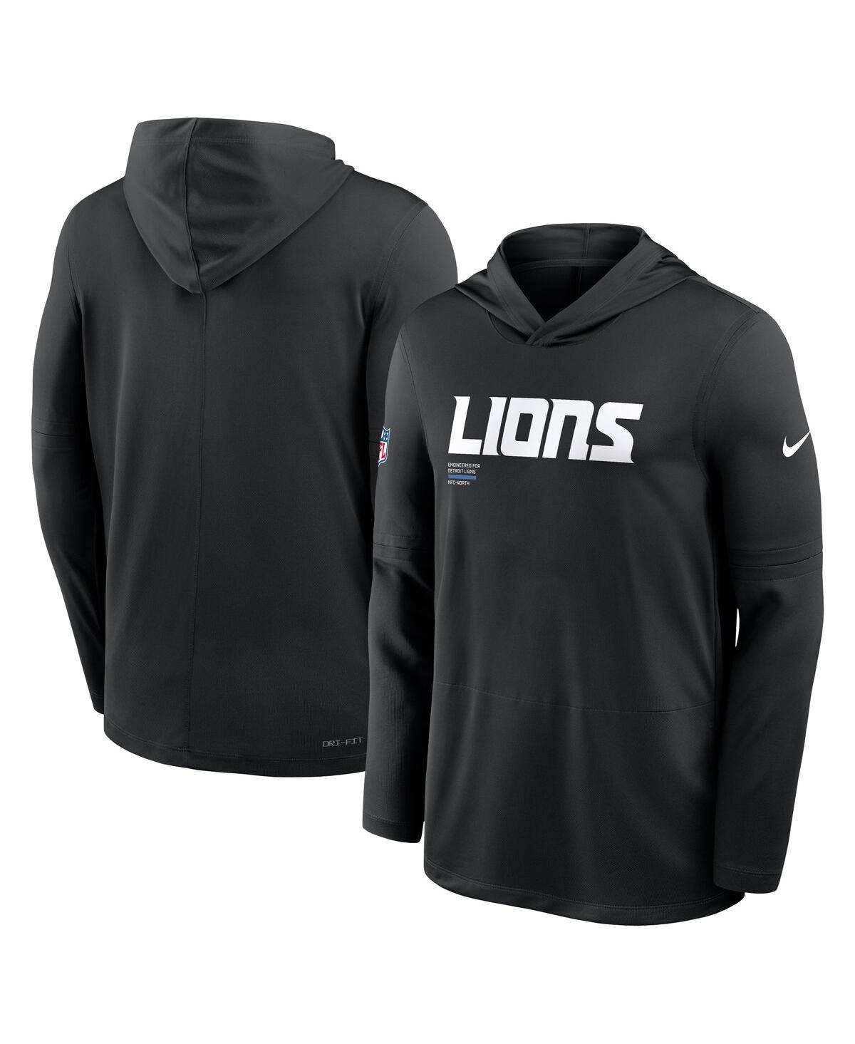 Nike Men's Black Detroit Lions Big Tall Sideline Performance Long Sleeve Hoodie T-Shirt - Black