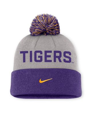 Men's Gray/Purple LSU Tigers Primetime Peak Cuffed Knit with Pom Hat