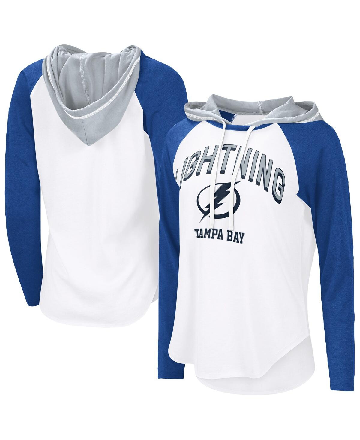Women's White/Royal Tampa Bay Lightning Vip Raglan Long Sleeve Hoodie T-Shirt - White, Royal