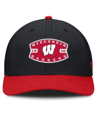 Men's Black/Red Wisconsin Badgers Adapt Adjustable Trucker Hat