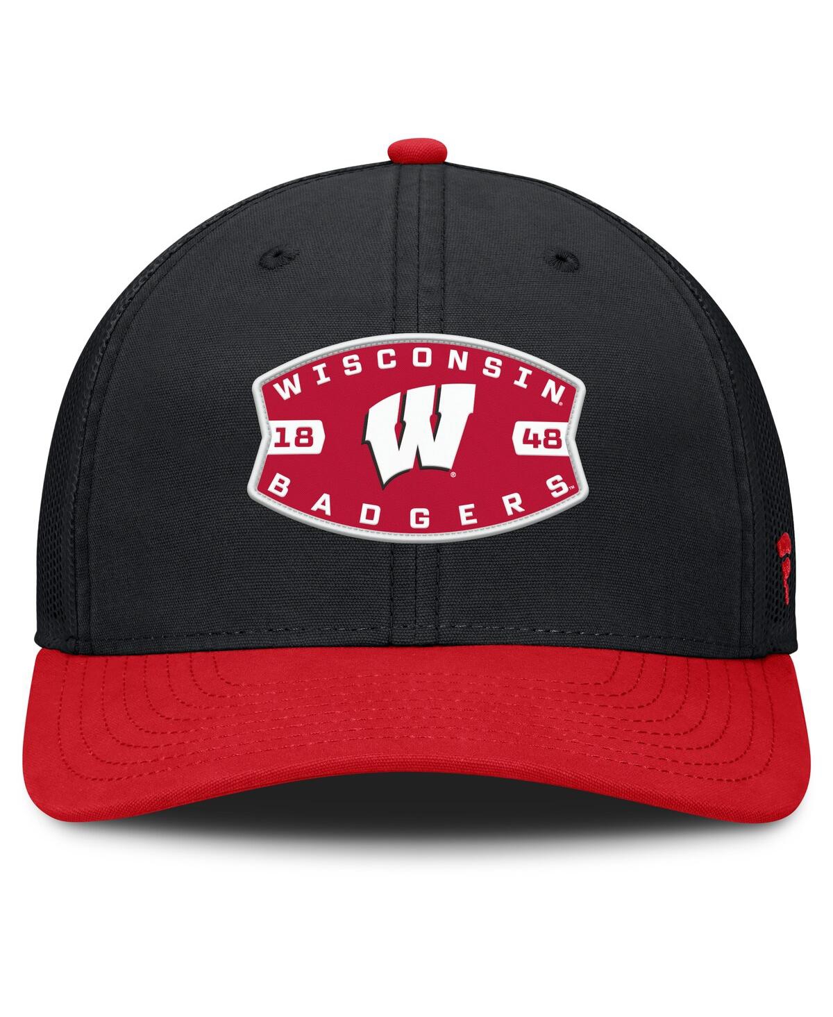 Fanatics Men's Black/red Wisconsin Badgers Adapt Adjustable Trucker Hat In Multi