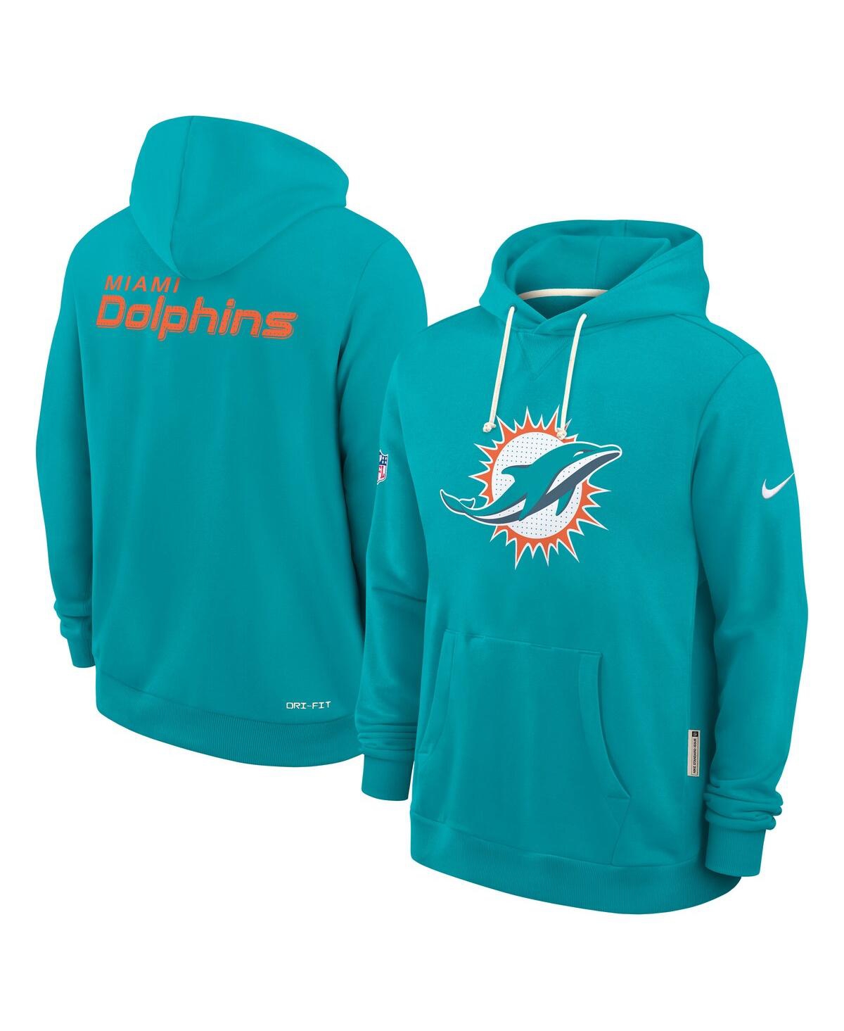Nike Aqua Miami Dolphins Sideline Initial Home Performance Pullover Hoodie In Blue