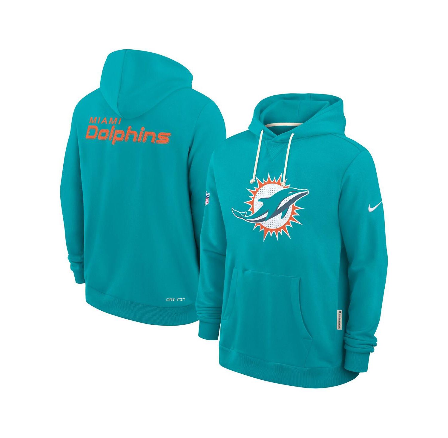 Men's Aqua Miami Dolphins Sideline Initial Home Performance Pullover Hoodie
