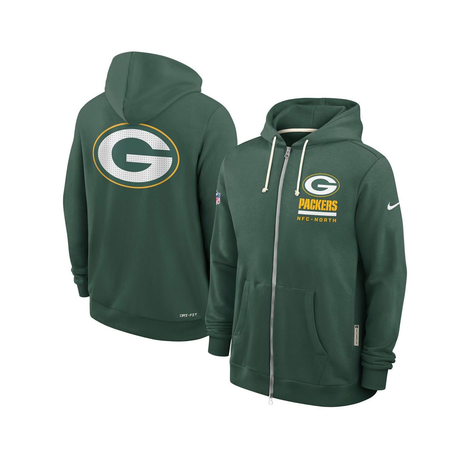 Men's Green Green Bay Packers Sideline Utility Player Performance Full-Zip Hoodie