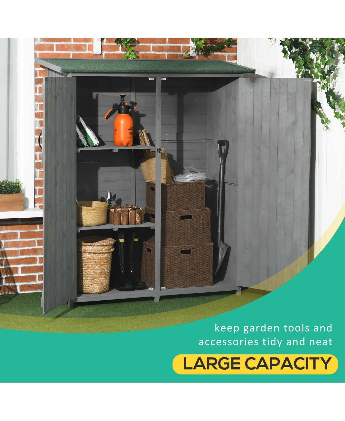 Outsunny Wooden Garden Storage Shed w/ Asphalt Roof, Shelves & Lock Backyard